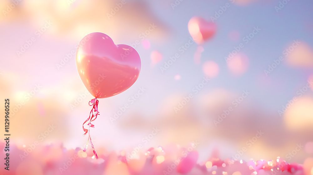 pink heart shaped balloon floats gently in dreamy pastel sky, evoking feelings of love and joy pink heart shaped balloon floats gently in dreamy pastel sky, evoking feelings of love and joy