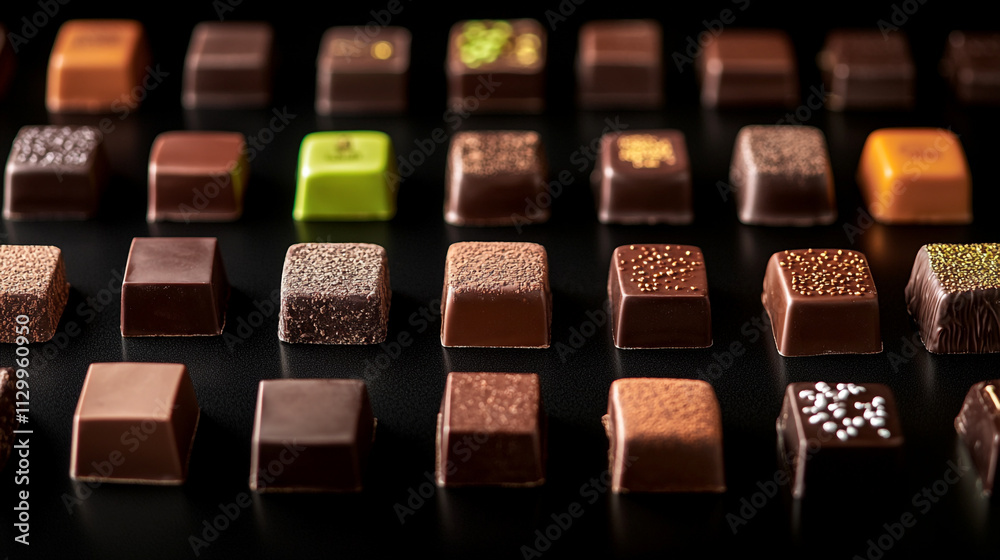 Assorted chocolate truffles arranged on a dark surface for a gourmet treat experience Assorted chocolate truffles arranged on a dark surface for a gourmet treat experience