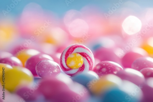 A Swirled Candy Amidst Pastel Candies photo