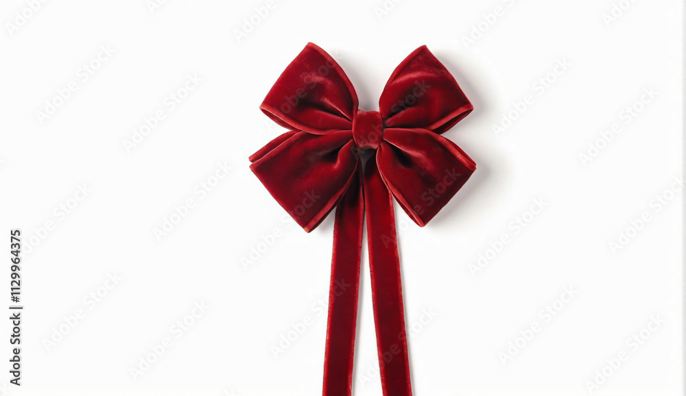 A red velvet bow, isolated on a white background, adds a touch of sophistication A red velvet bow, isolated on a white background, adds a touch of sophistication