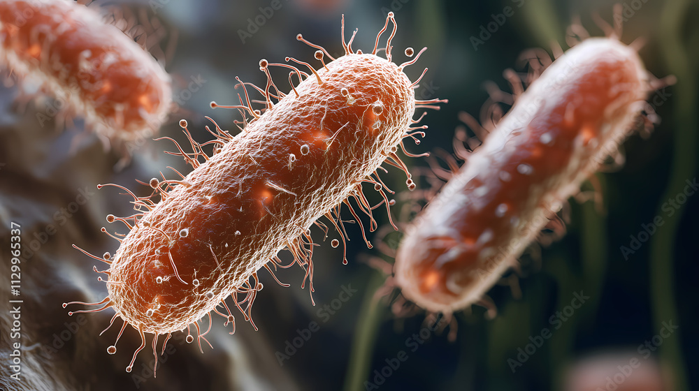 Fototapeta premium A close-up view of microscopic bacteria, the tiny organisms that are ubiquitous in our environment. Omnipresent. Illustration