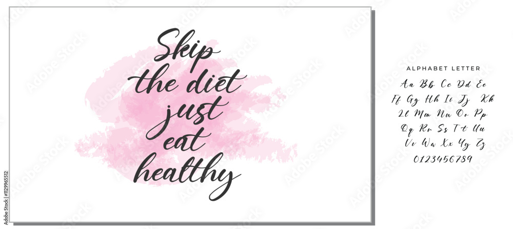 Naklejka premium Quote food calligraphy style. Hand lettering design element. Inspirational quote: Skip the diet, just eat healthy.