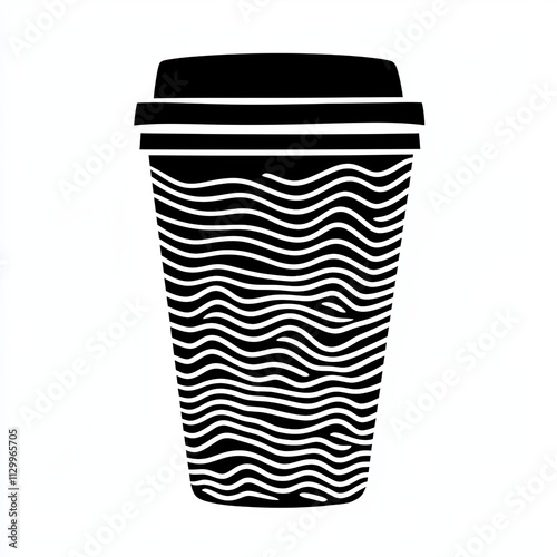 Silhouette of a travel mug depicted in striking black and white, using minimalist stroke lines to create an abstract and stylish representation