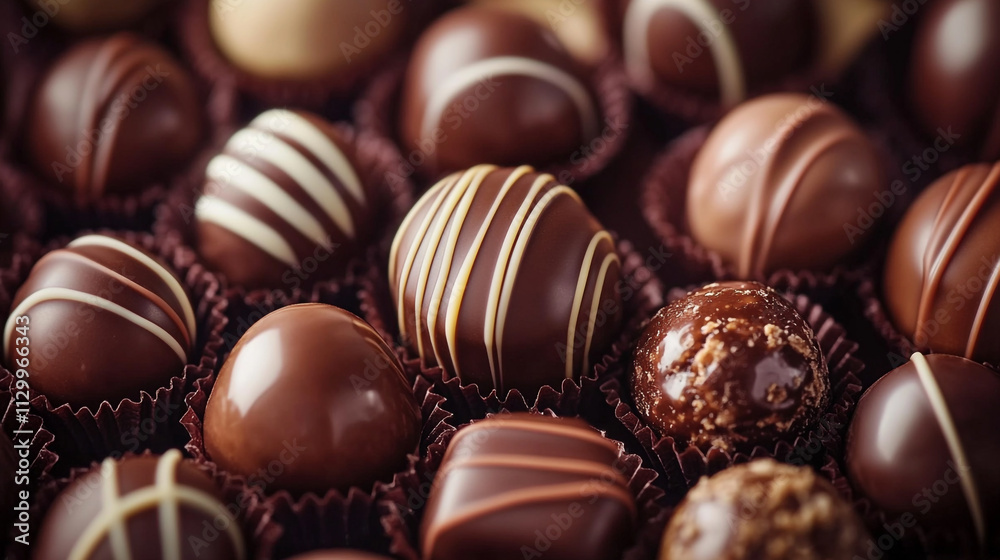 Assorted handcrafted chocolates in various shapes and designs displayed together Assorted handcrafted chocolates in various shapes and designs displayed together