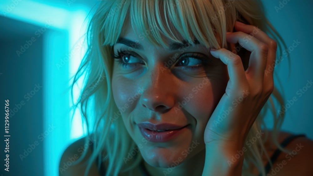 Captivating Moments of Introspection as Soft Neon Lights Illuminate a Thoughtful Expression at Night Captivating Moments of Introspection as Soft Neon Lights Illuminate a Thoughtful Expression at Night