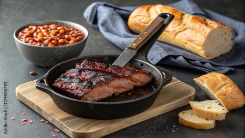 Rustic Smoked Ribs with Baked Bread and Beans