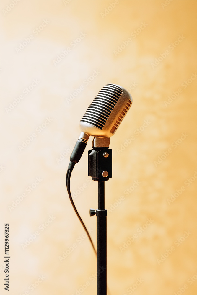 Fototapeta premium A microphone is on a stand in front of a wall