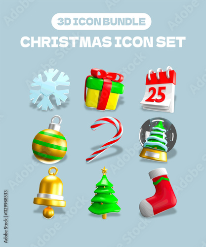 christmas tree with gifts 3d icon set