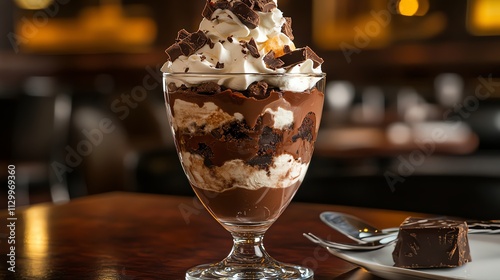 Delicious chocolate dessert in a glass.
