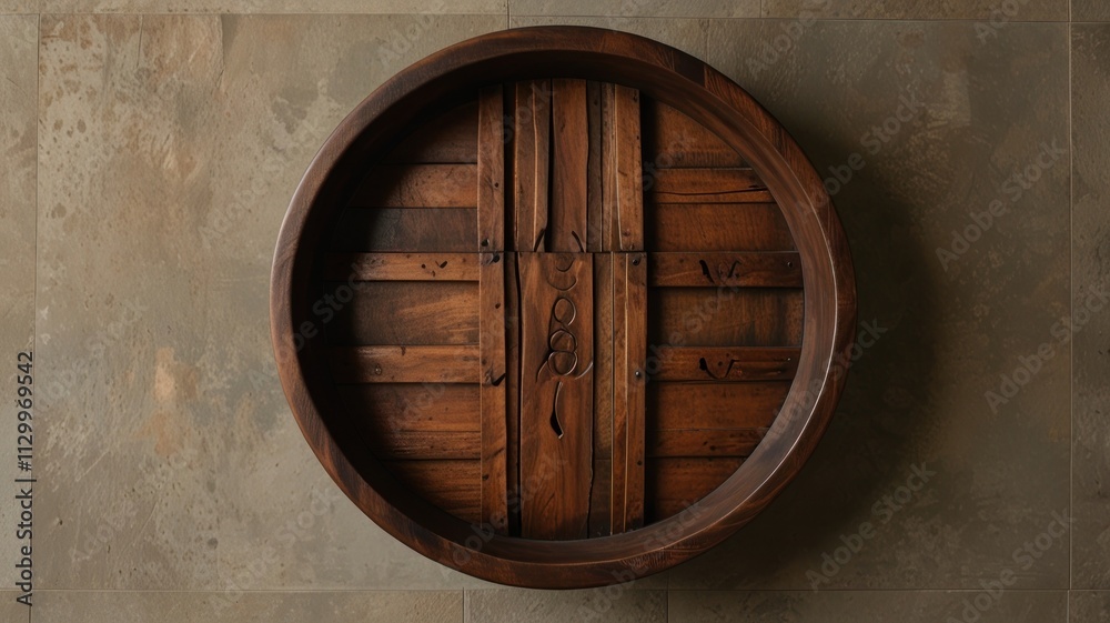 Fototapeta premium Round wooden container, top view.