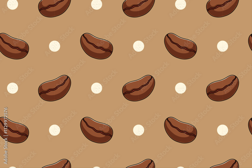 coffee beans organic with dot element colorful seamless pattern on brown background for print on packaging, stationery, merchandise.  classic coffee beans seamless pattern background. 