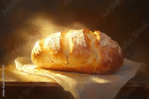 Golden Light Illuminates Freshly Baked Bread Loaf photo