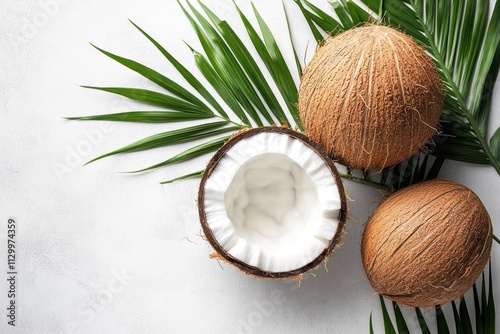 Tropical Coconut Composition with Palm Leaf