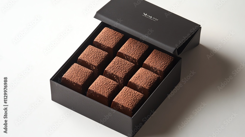 Delicious chocolate squares in elegant box. Delicious chocolate squares in elegant box.