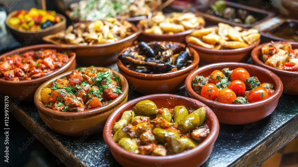 Sampling traditional tapas in a lively bar in Seville, Spain, surrounded by vibrant energy Sampling traditional tapas in a lively bar in Seville, Spain, surrounded by vibrant energy