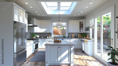 A modern kitchen featuring white cabinetry, soapstone countertops