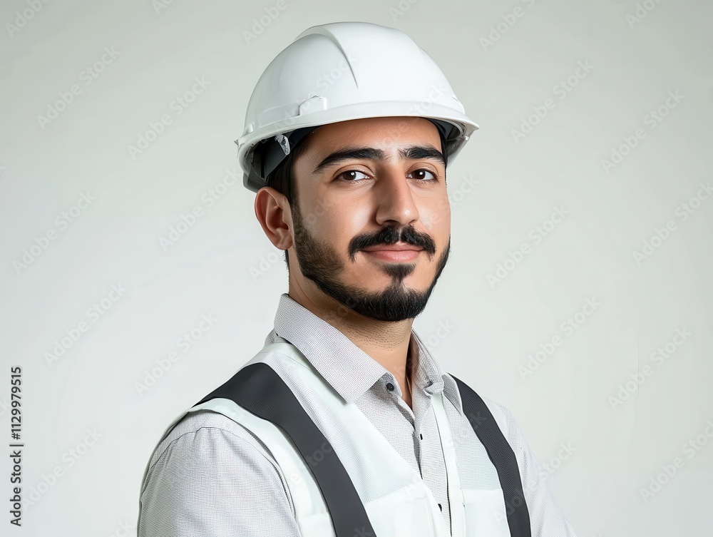 Portrait of Confident Young Male Architect Wearing White Helmet Portrait of Confident Young Male Architect Wearing White Helmet