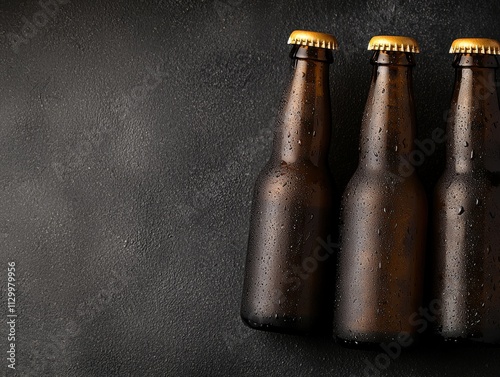 Chilled beer bottles on dark background photo