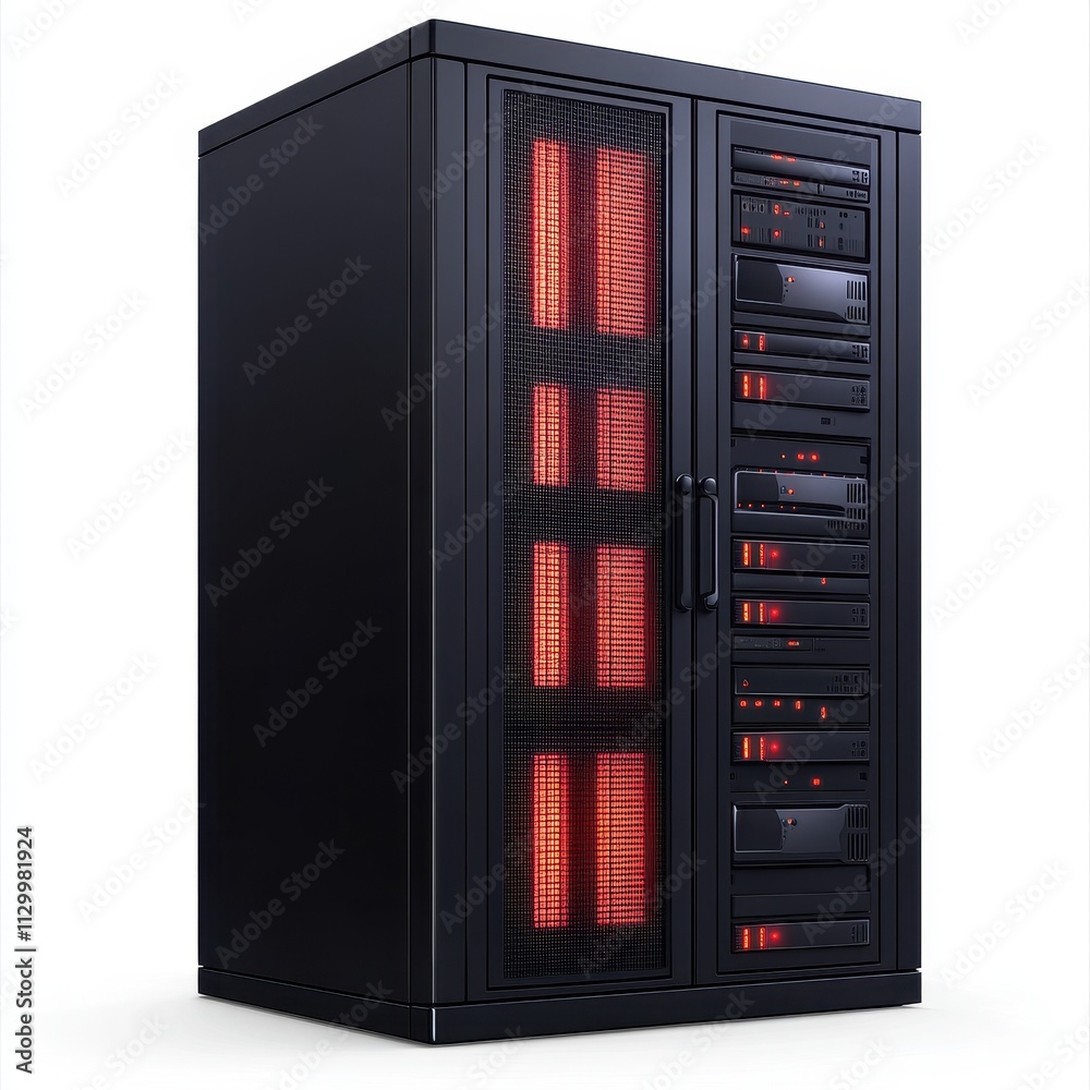 Encrypted Server Access Black Computer Case with Red Lights, High-Tech Security, Data Protection, Digital Privacy, Cybersecurity, Network Infrastructure, Modern Technology Showcase Encrypted Server Access Black Computer Case with Red Lights, High-Tech Security, Data Protection, Digital Privacy, Cybersecurity, Network Infrastructure, Modern Technology Showcase
