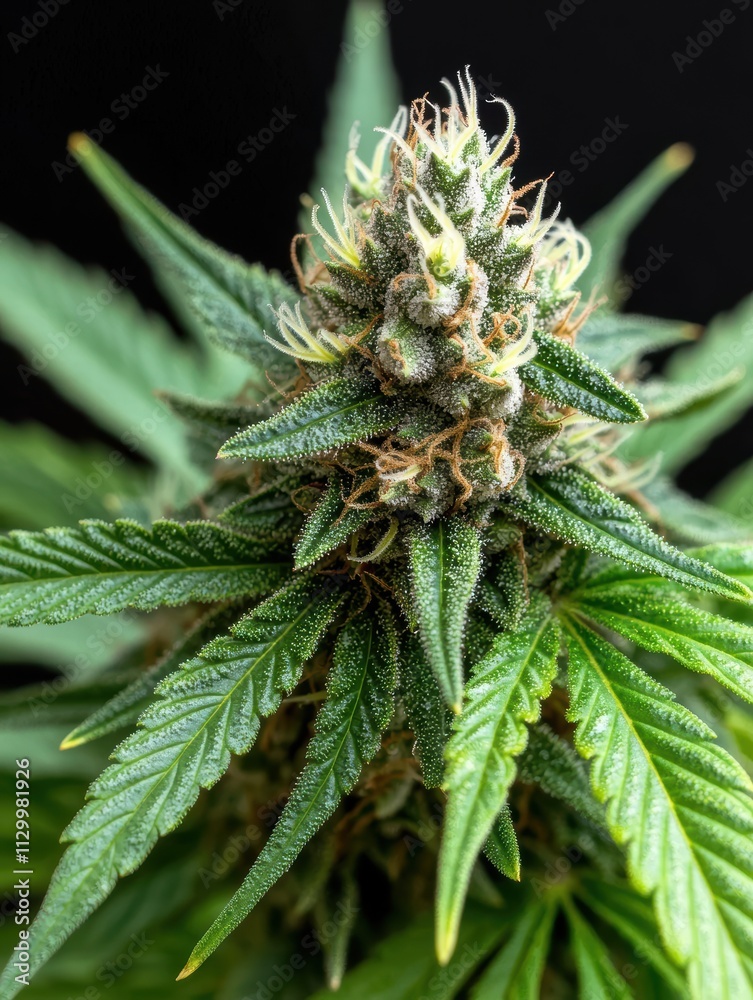 Close-up of a cannabis plant with trichomes Close-up of a cannabis plant with trichomes
