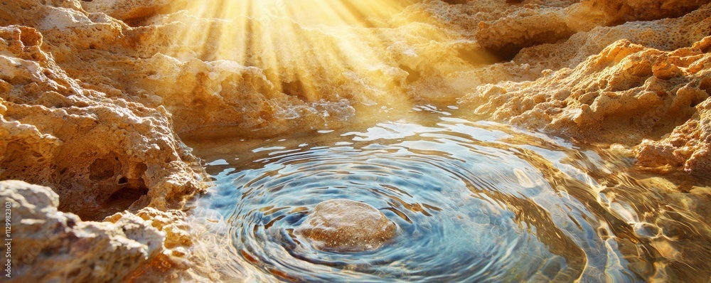 Sunbeams Illuminating a Rocky Pool of Water. Sunbeams Illuminating a Rocky Pool of Water.