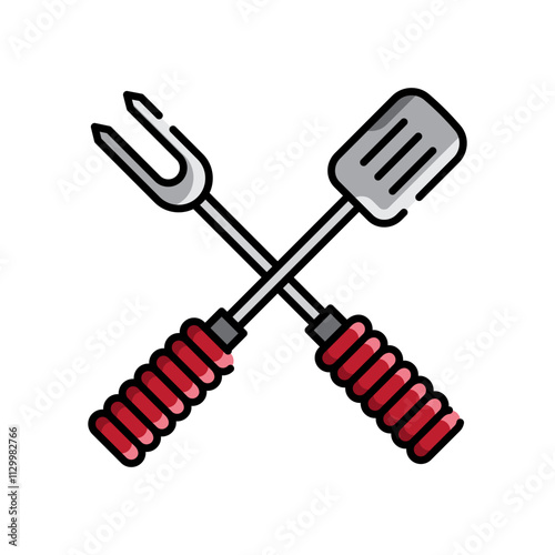 Crossed Barbecue Utensils Illustration Design Grilling Tools Spatula and Fork