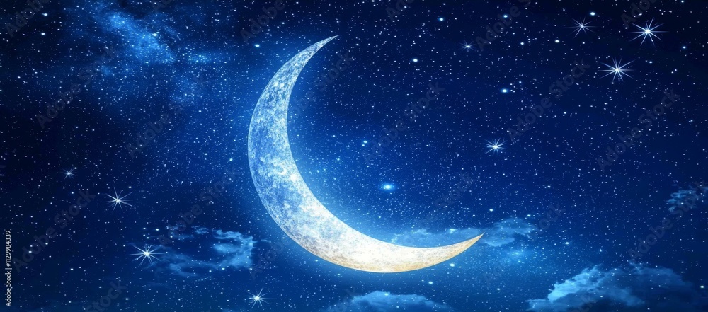 Crescent Moon Night Sky Stars Celestial Dreamy Background Crescent Moon Night Sky Stars Celestial Dreamy Background