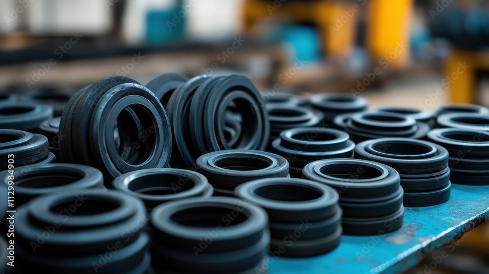 Close-up of many dark-grey rubber O-rings. Ideal for industrial, manufacturing, or engineering concepts. Close-up of many dark-grey rubber O-rings. Ideal for industrial, manufacturing, or engineering concepts.