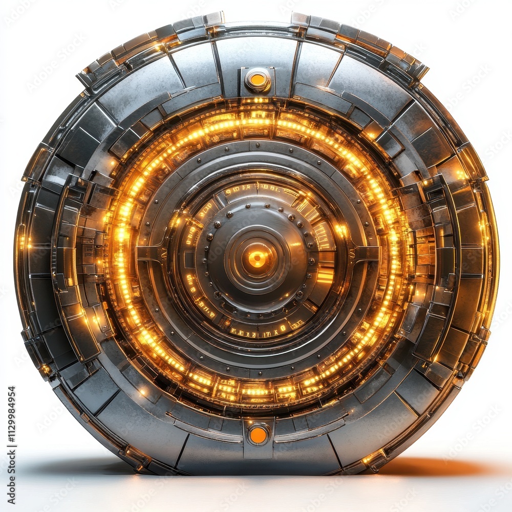 Obraz premium Secure Financial Automation: Futuristic Spaceship with Glowing Circle Inside, Symbolizing Advanced Technology and Innovative Solutions for Modern Businesses and Financial Security