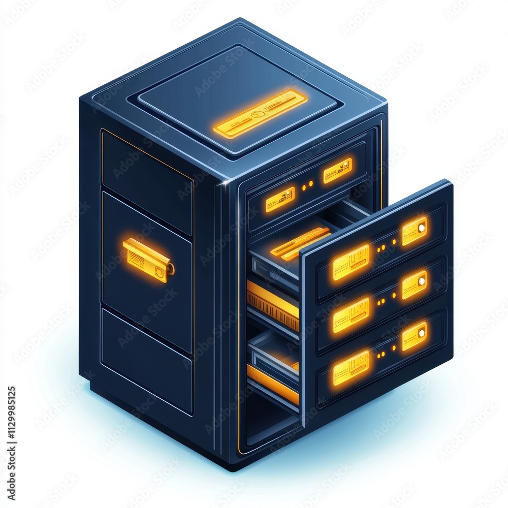 Secure Server-Side Banking: A Black Cube with Two Drawers and a Glowing Yellow Light Ideal for Financial Technology, Security, and Digital Banking Concepts in Modern Commerce Secure Server-Side Banking: A Black Cube with Two Drawers and a Glowing Yellow Light Ideal for Financial Technology, Security, and Digital Banking Concepts in Modern Commerce