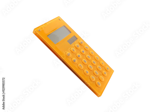 flat orange calculator with round button number isolated on transparent