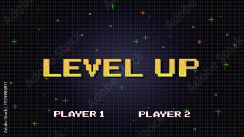 LEVEL UP. pixel art .8 bit game. retro video game. for game assets.