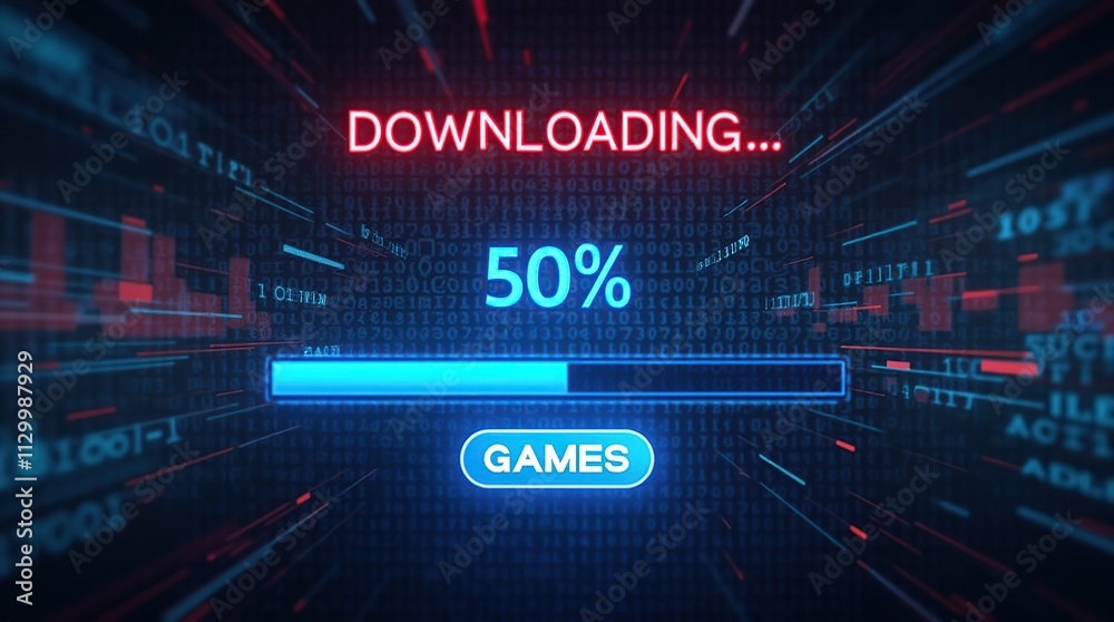 Futuristic Digital Download Screen with Bold Red Downloading Message Futuristic Digital Download Screen with Bold Red Downloading Message