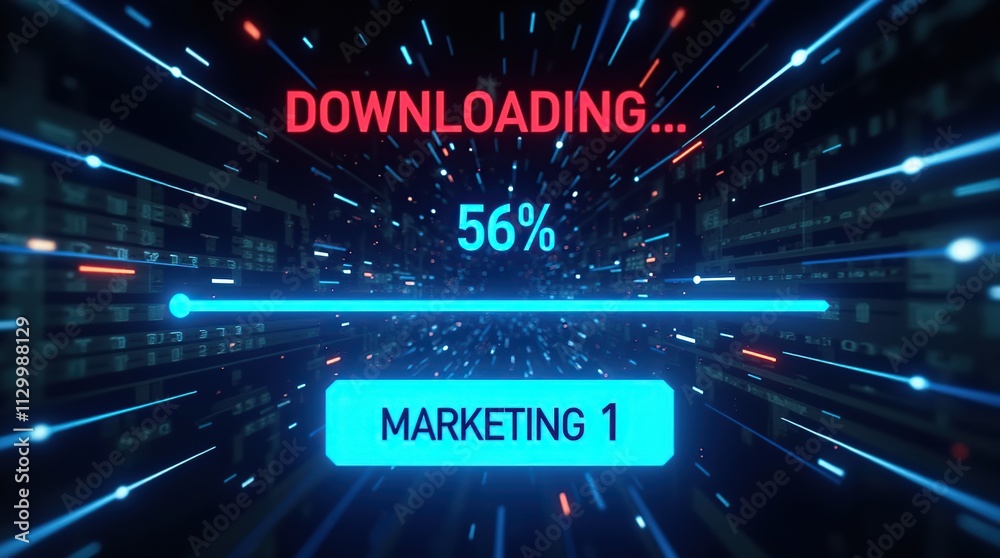 Futuristic Digital Download Screen With Bold Red Text Message Futuristic Digital Download Screen With Bold Red Text Message