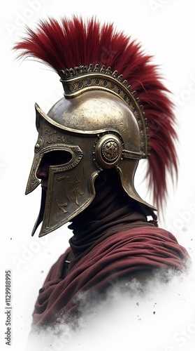 Detailed Carthaginian Warrior Helmet With Red Plume on White Background