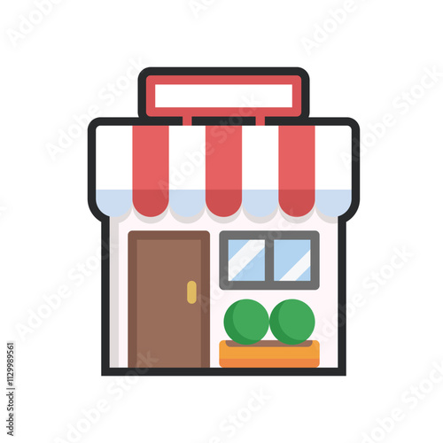 shop building with outline in flat vector design.