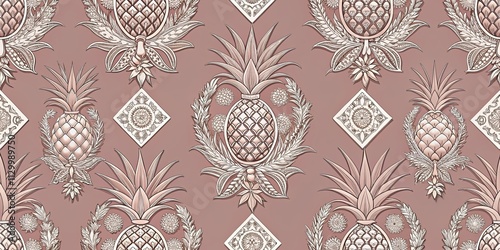 Elegant Rose Gold Pineapple and Floral Pattern Design