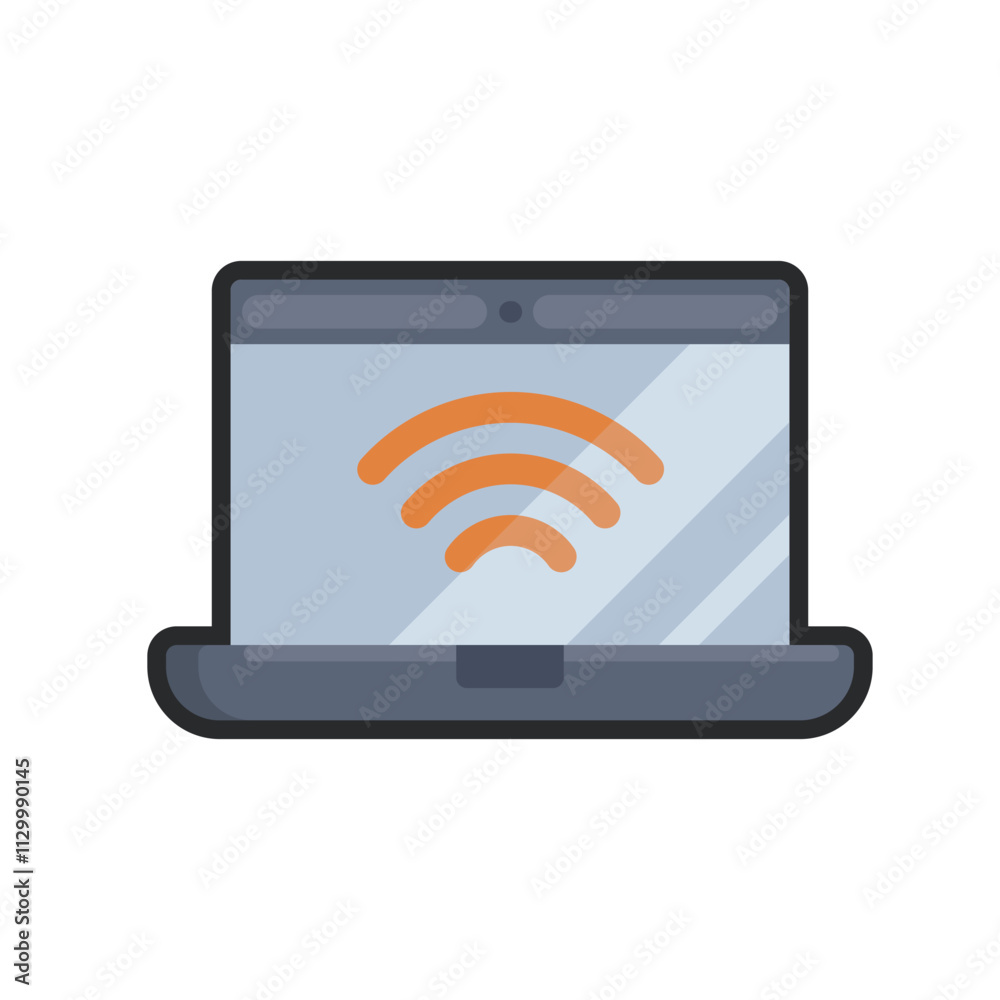 outlined laptop with WiFi screen in flat vector design outlined laptop with WiFi screen in flat vector design