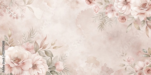 Elegant Watercolor Floral Design with Soft Hues and Delicate Blooms on a Textured Background