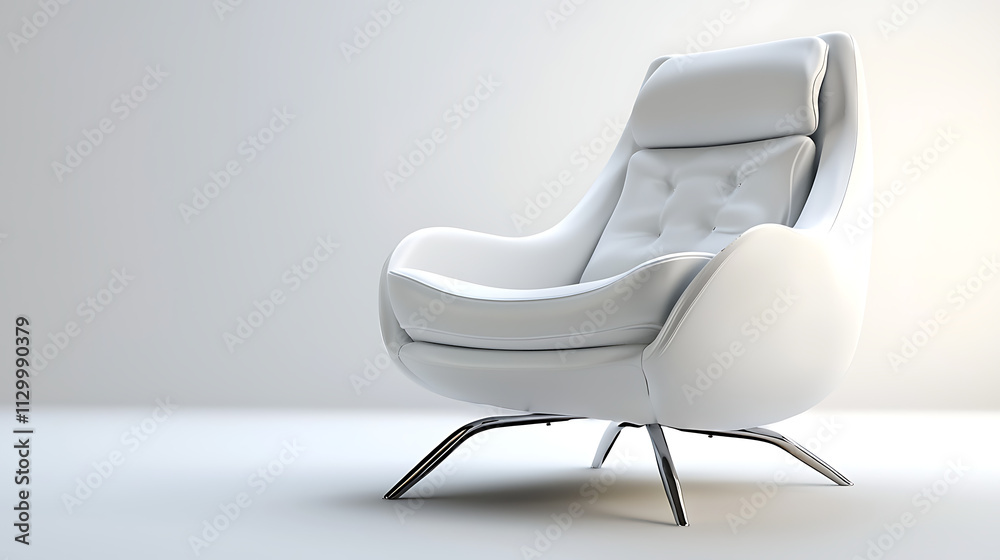 A white chair with a black trim sits in a room with a white wall A white chair with a black trim sits in a room with a white wall
