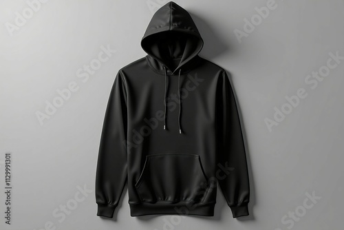 Black Hooded Sweatshirt Mockup Against Grey Background