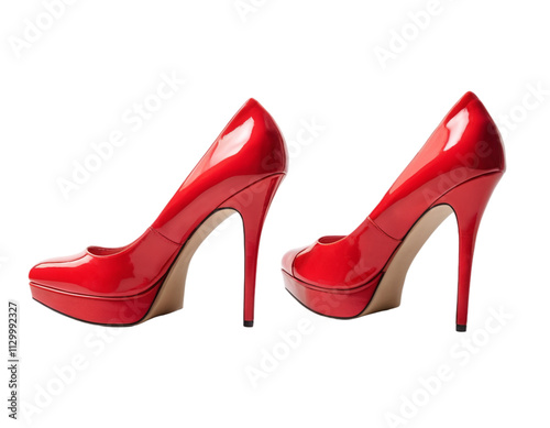 Pair of Stylish Red High Heels on a Transparent PNG Background for Fashion and Advertisement.