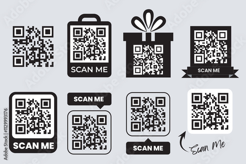 QR code set scan me template, set of various type of blank qr codes design