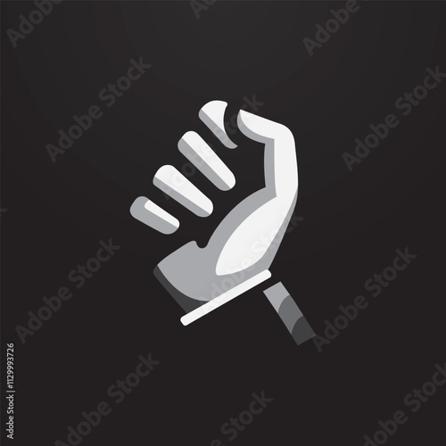 Silhouette of male rising fist isolated on black background