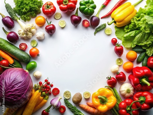 Vibrant vegetable silhouettes create a colorful, organic flat lay PNG background perfect for food photography. photo