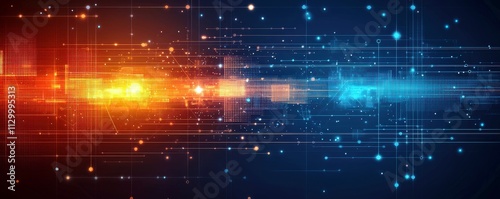Wallpaper Mural Abstract futuristic digital background with glowing lights in blue and orange tones, representing technology, data flow, and innovation in a modern design Torontodigital.ca