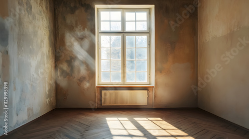 Wallpaper Mural A window in an empty room of an old apartment building with a parquet floor. Torontodigital.ca