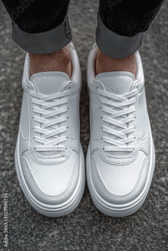 Casual Distressed White Sneakers, Denim Backdrop for Urban Fashion Context