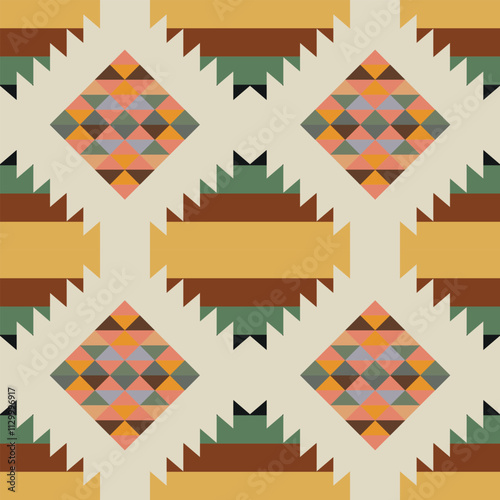 Navajo tribal vector seamless pattern. Native American ornament. Ethnic South Western decor style. Boho geometric ornament. Vector seamless pattern. Mexican blanket, rug. Woven carpet illustration