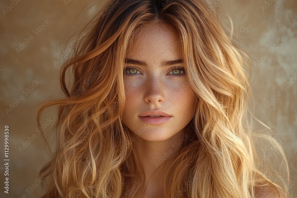 Beautiful Young Woman with Long Wavy Hair in Pastel Colors Natural Light Portrait Beautiful Young Woman with Long Wavy Hair in Pastel Colors Natural Light Portrait